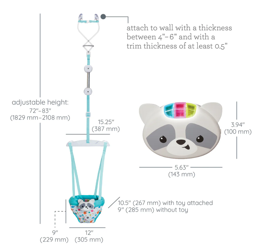 2 in 1 Music & Lights Doorway Jumper Raccoon